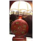 Red Painted Classical Chinese Round Base Only Lamp