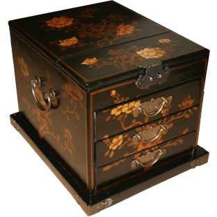 Large Black Jewellery Mirror Box - Flower