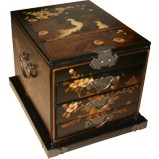 Large Black Jewellery Mirror Box - Peacock