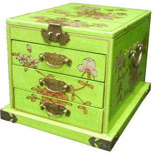 Large Green Jewellery Mirror Box - Flower