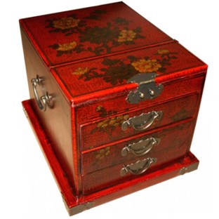 Large Red Jewellery Mirror Box - Flower