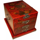 Large Red Jewellery Mirror Box - Flower