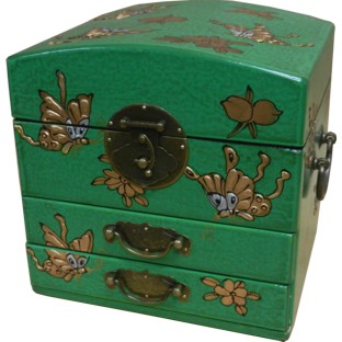 Dome Top Green Mirror Box - Butterflies