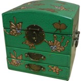 Dome Top Green Mirror Box - Butterflies