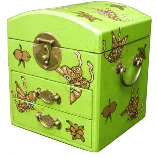 Dome Top Green Mirror Box Embossed Butterflies