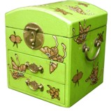 Dome Top Green Mirror Box Embossed Butterflies