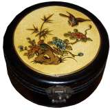 Small Round with Drawer Black Mirror Box - Flower