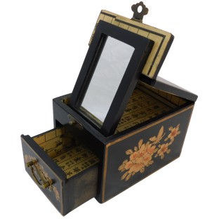 Black Jewellery Box with Stand-Up Mirror - Bird