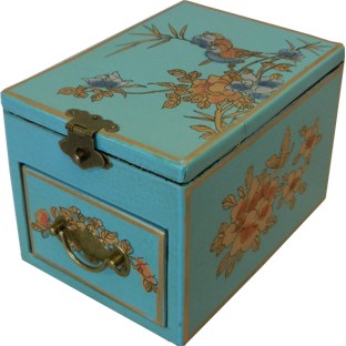 Light Blue Jewellery Box with Stand-Up Mirror