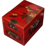 Red Jewellery Box with Stand-Up Mirror - Birds