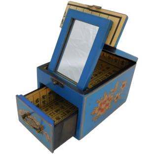 Blue Jewellery Box with Stand-Up Mirror - Bird
