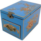 Blue Jewellery Box with Stand-Up Mirror - Bird