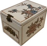 Cream One Drawer Mirror Box - Flower