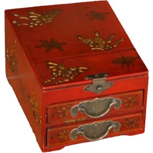 Red Two Drawers Mirror Box - Butterflies