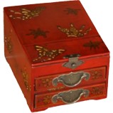 Red Two Drawers Mirror Box - Butterflies