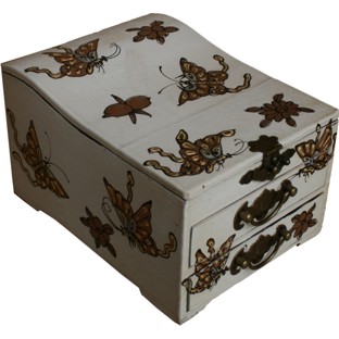 Curve Top White Mirror Box - Butterfly