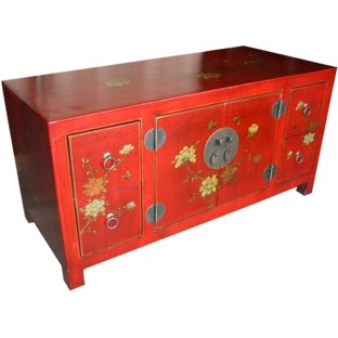 Red Painted Short Low TV Cabinet