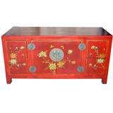 Red Painted Short Low TV Cabinet