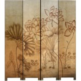 Lotus Flower on Gold Room Divider Screen