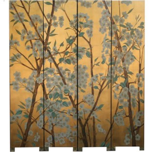 Pear Blossom Room Divider Screen-Gold Leaf Background