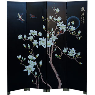 Chinese Spring Moon on Black Background Screen 4 Panels