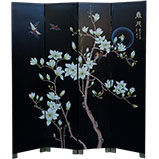 Chinese Spring Moon on Black Background Screen 4 Panels