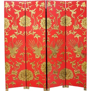 Chinese Red and Gold Phoenix Room Divider Screen