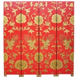 Chinese Red and Gold Phoenix Room Divider Screen