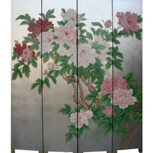 The Peony Flower Room Divider Screen - Silver Leaf