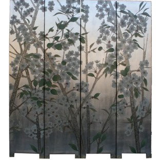 Pear Blossom Room Divider Screen -Silver Leaf Background
