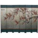Silver Leaf 6-Panel Cherry Blossom Room Divider Screen