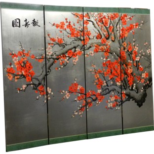 Cherry Blossom on Silver Leaf Wall Hanging Screen