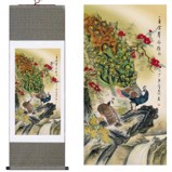 Chinese Peacock Painting Silk Scroll