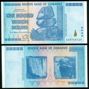 Zimbabwe 100 Trillion Dollars 2008 Banknote