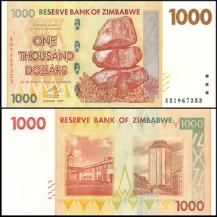 Zimbabwe 1000 Dollars Banknote
