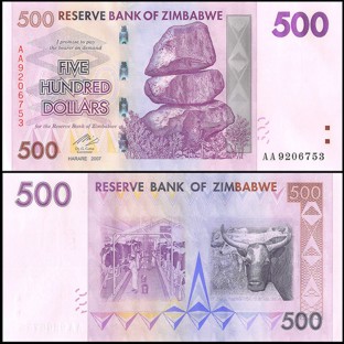 Zimbabwe 500 Dollars Banknote