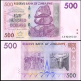 Zimbabwe 500 Dollars Banknote