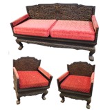 Set of 3 Vintage Carved Wood Lounge