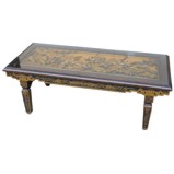 Oriental Style Rectangular Coffee Table Glass Top
