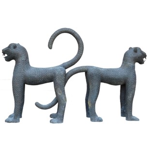 Pair Of Vintage Heavy Bronze Leopards