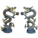 Antique Pair Gigantic Bronze Dragons